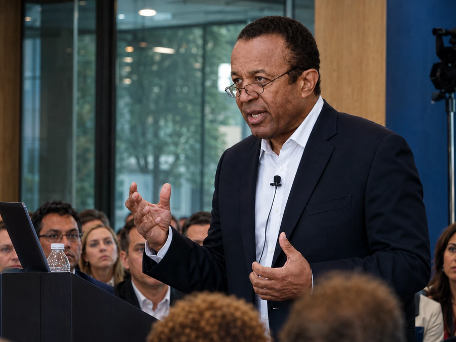 Fred Gladney speaking to an audience at a business event